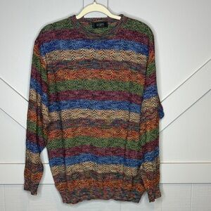Raffi 90s Vintage Men's Medium Multicolor Knit Sweater Stripes Earth Tones